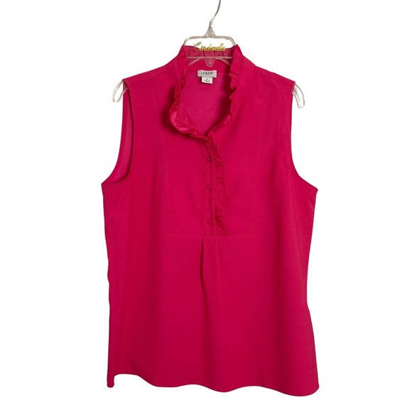 J.‎ Crew Barbie Pink Sleeveless Ruffled Neckline Blouse Size 4 Dressy Feminine - Picture 1 of 9